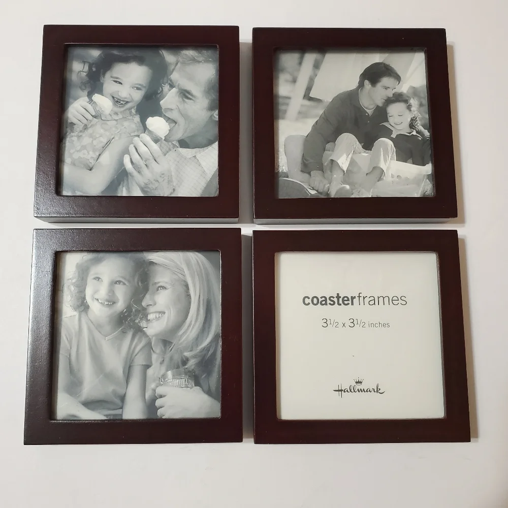 Vintage Hallmark Coaster Frames with Display Stand 2003 Wood Glass